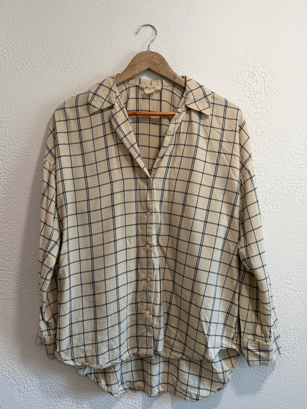 Madewell Flannel Bedtime Pajama Top Checker Beige Drop Shoulder Size S